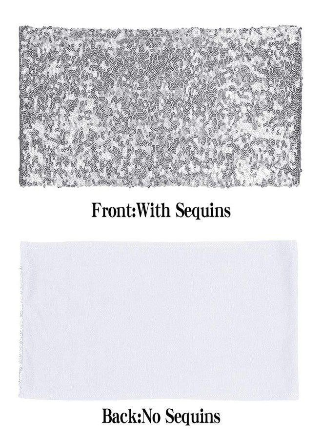 Desirable Life Pack of 50 Stretch Sequin Chair Sashes Chair Bands One-Sided Sequins Decor for Hotel Wedding Reception Party Event Chair Cover Decoration 4"x16" - Silver - Image 2